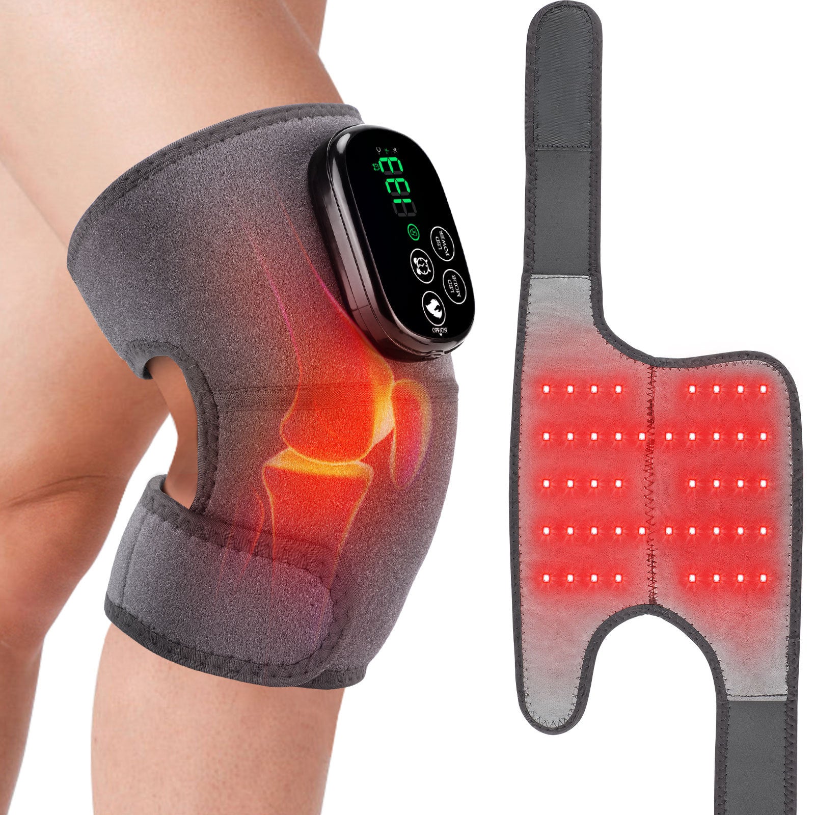 Värmande LED - stöd med rödljusterapi – knä, axel, armbåge - Wellando